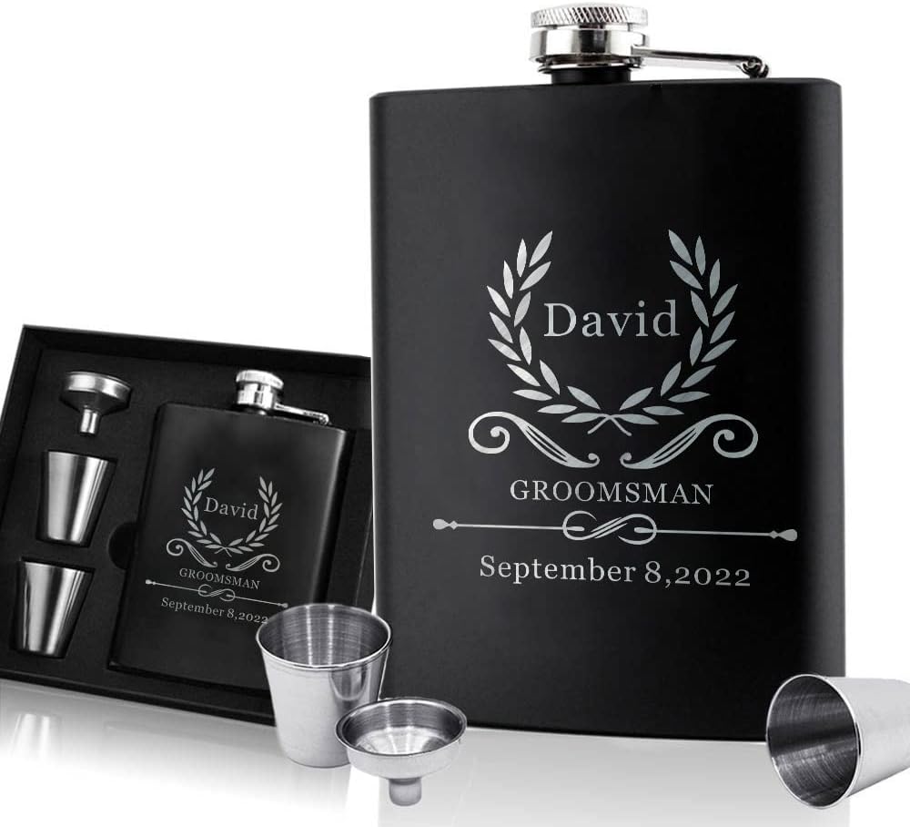 Wedding Gift Flask Personalised Hip Flask Custom Engraved Hip Flasks for Men Best Man Groomsman 6oz Stainless Steel Flask for Him Best Man Groomsman Gift for Occasion (Design 3)