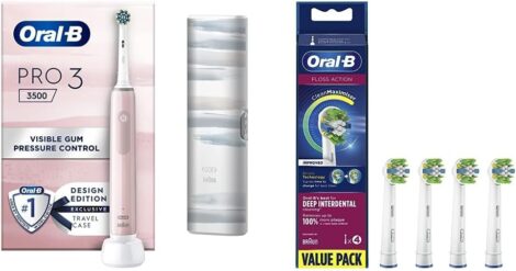 Oral-B Pro 3 Electric Toothbrush with Pressure Sensor & Floss Action Toothbrush Head with CleanMaximiser.