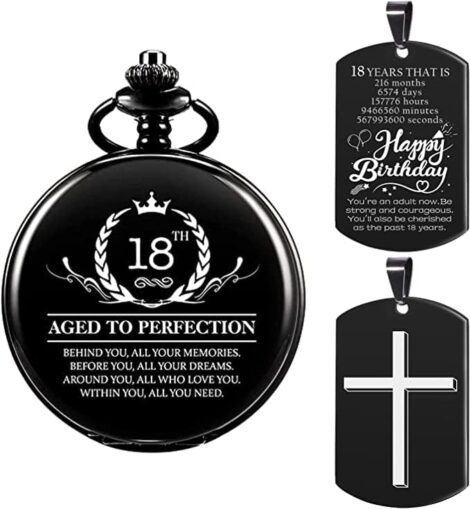 ManChDa Personalized Pocket Watch with Chain – Birthday Gift for 18/21/30/40/50/60 Year-Old Him.