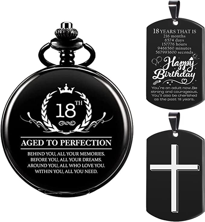 ManChDa Personalized Pocket Watch with Chain for Men, Birthday Gift for Him Turning 18/21 / 30/40 / 50/60 Years Old