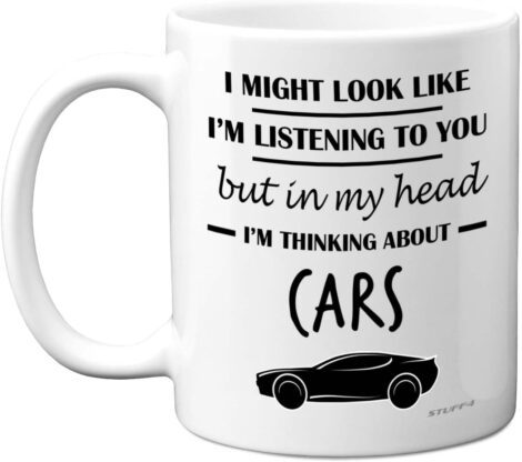 Stuff4 Car Enthusiasts Gift – “In My Head I’m Thinking About Cars” Funny Classic Car Mug