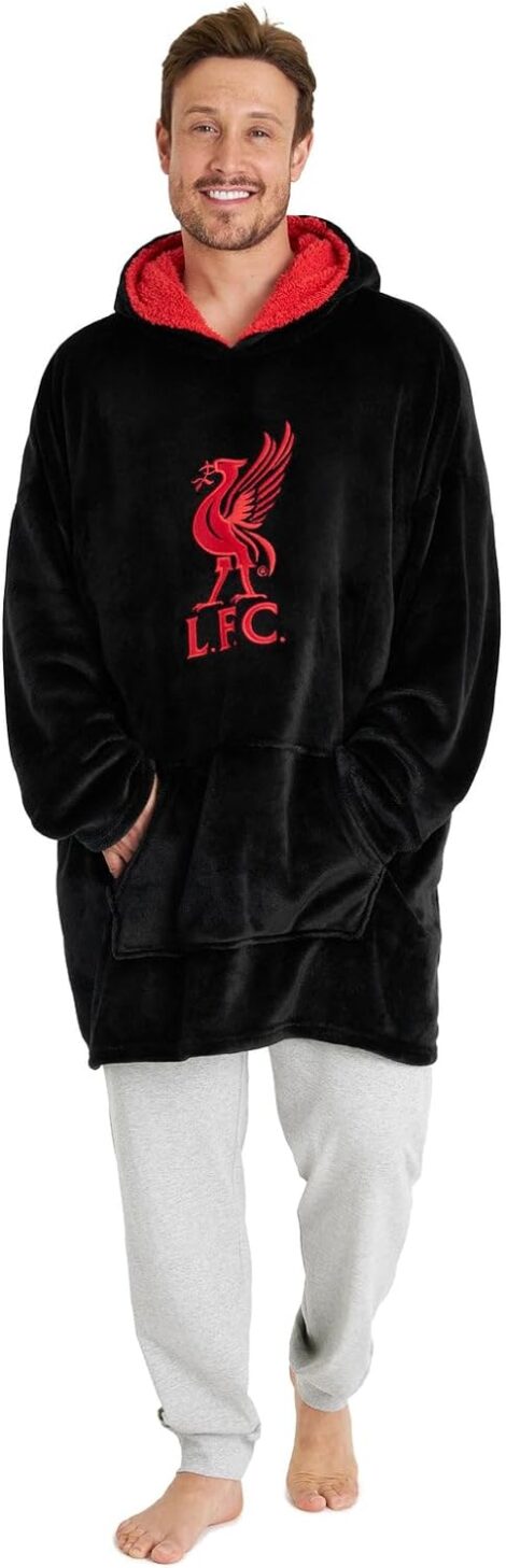 Men’s Liverpool F.C. Oversized Hoodie Blanket – Official Football Gift in Compact Size.