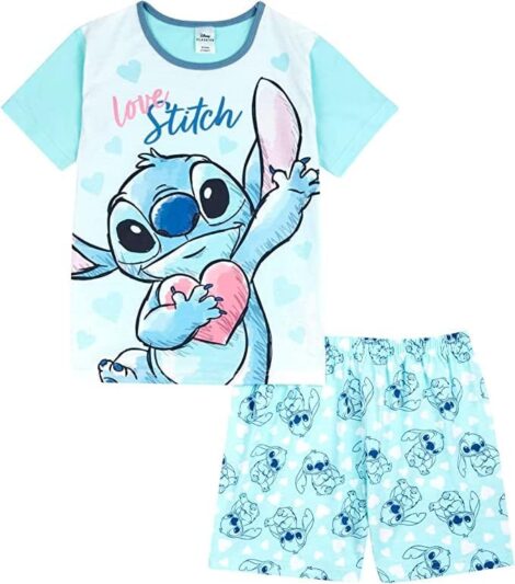 Official Disney Lilo and Stitch Girls Short PJs, Ages 5-15, Official Merchandise.