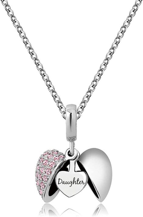 KunBead Love Heart Necklace – Mom and Dad’s Gift for Daughter & Women/Girls, 18″