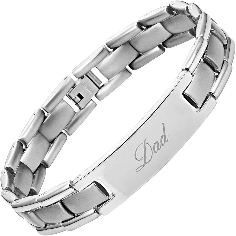 Willis Judd Mens Titanium DAD Bracelet Engraved Best Dad Ever with Gift Box & Link Removal Tool…