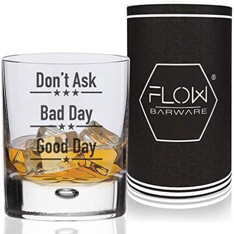 Funny FLOW Barware Whiskey Glass Gift Set for Whiskey Lovers, Father’s Day – 326ml