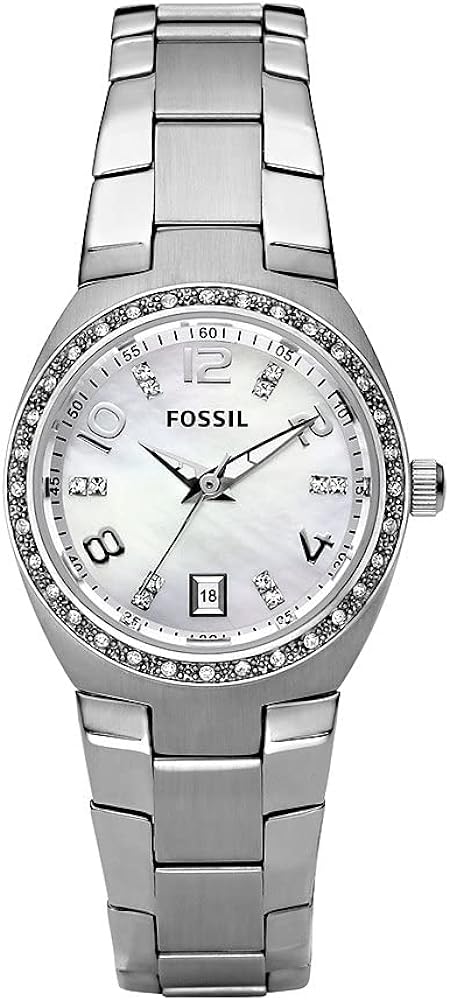 Fossil Women’s Colleague Watch: 28mm Silver Stainless Steel Case & Strap, Quartz Movement (AM4141).