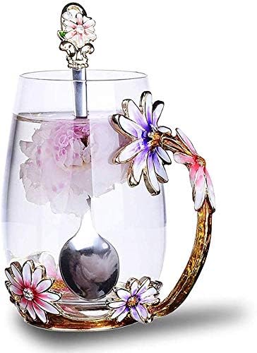 Luka Tech Butterfly Flower Glass Coffee Mugs with Spoon – Perfect Gifts for Her!