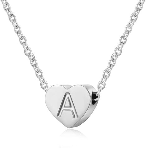 Silver AFSTALR Heart Initial Necklace – Personalized Alphabet Love Choker for Women.