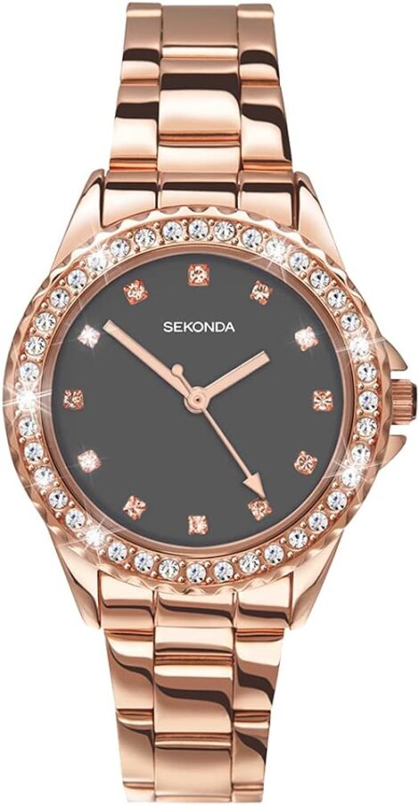 Sekonda 33mm Quartz Watch for Women with Stone Set Case and Stainless Steel Bracelet.