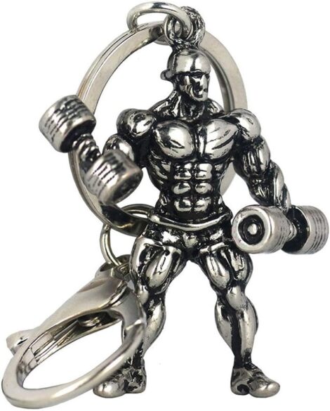 Bodybuilder Keychain: Strong Man Dumbbell Keyring for Fitness Gym and Strength Sport Gift.