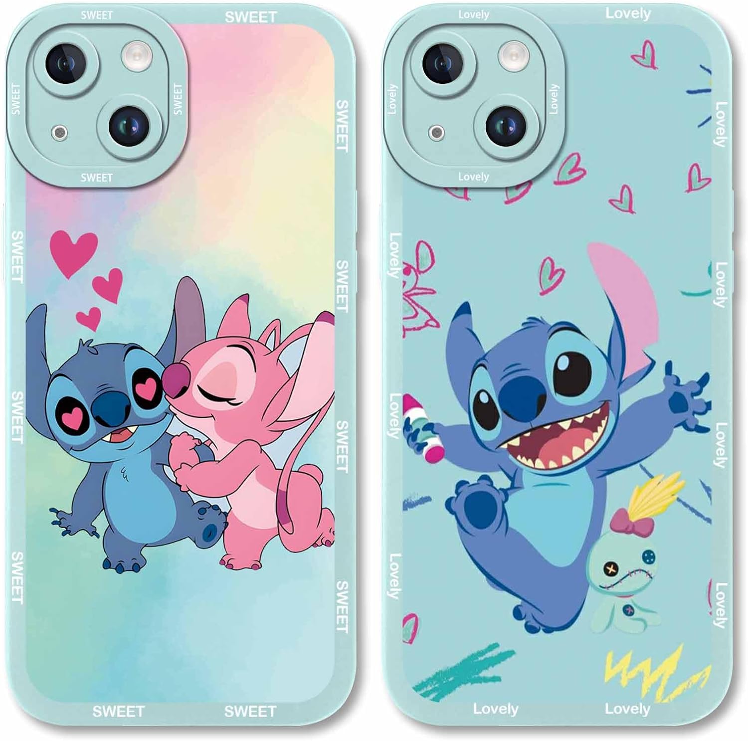 FGIAZDU 2 Pack Cartoon Phone Case for iPhone 15 Case,Cute Anime Character Cases Girly Love Heart Cover for Women Girls Boys Kids,Soft TPU Shockproof Protective Funda for iPhone 15 Sky Blue