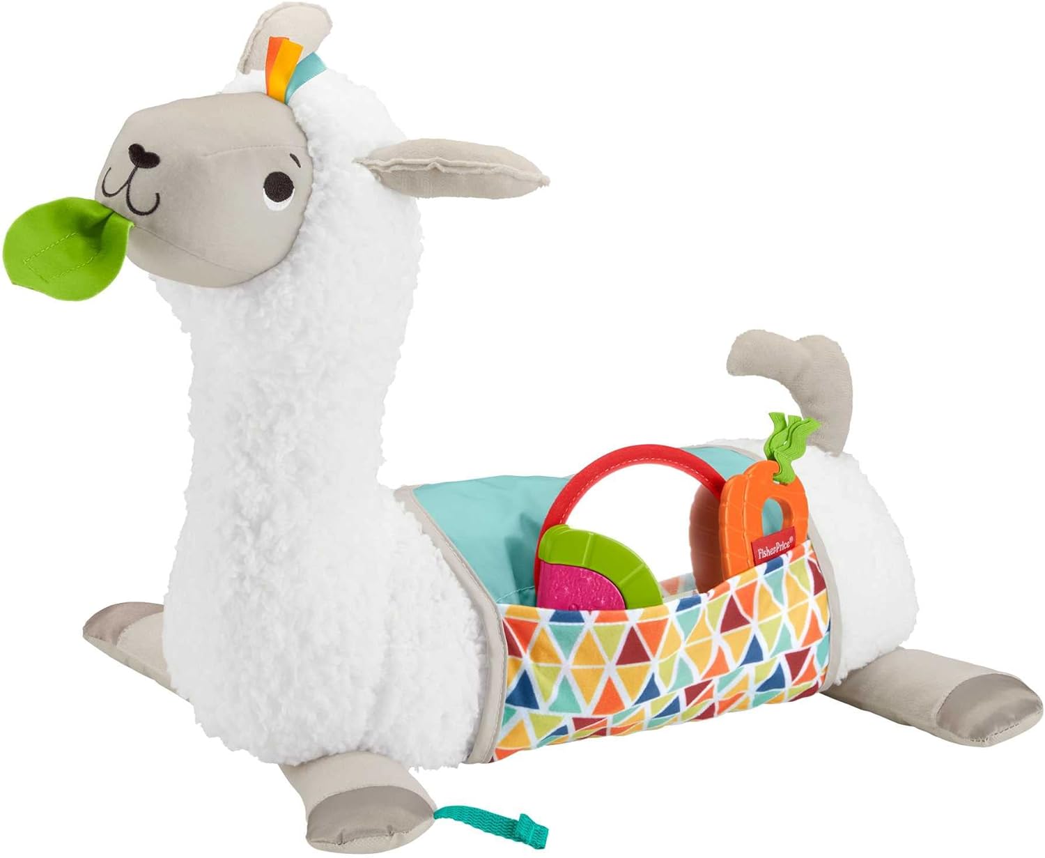 Fisher-Price Tummy Time Llama Plush, Grow-with-Me Baby Toy with Rattle, Mirror & Teether for Sensory Play, GLK39