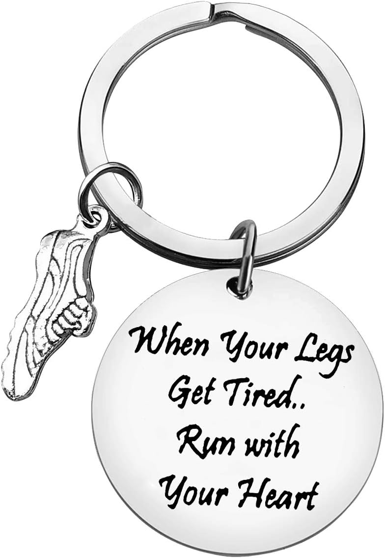 Funny Runners Gift Keyring Keychain Fitness Gym Gift Trainer Gift Gym Workout Gift Inspirational Gift When Your Legs Get Tired,Run with Your Heart Key Chain Stainless Steel Keyring Workout Keyring