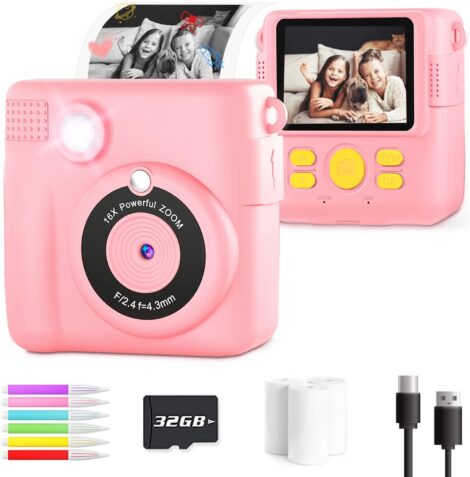 Children’s Instant Print Camera Toy, HD Digital Camera with Photo Paper and Accessories