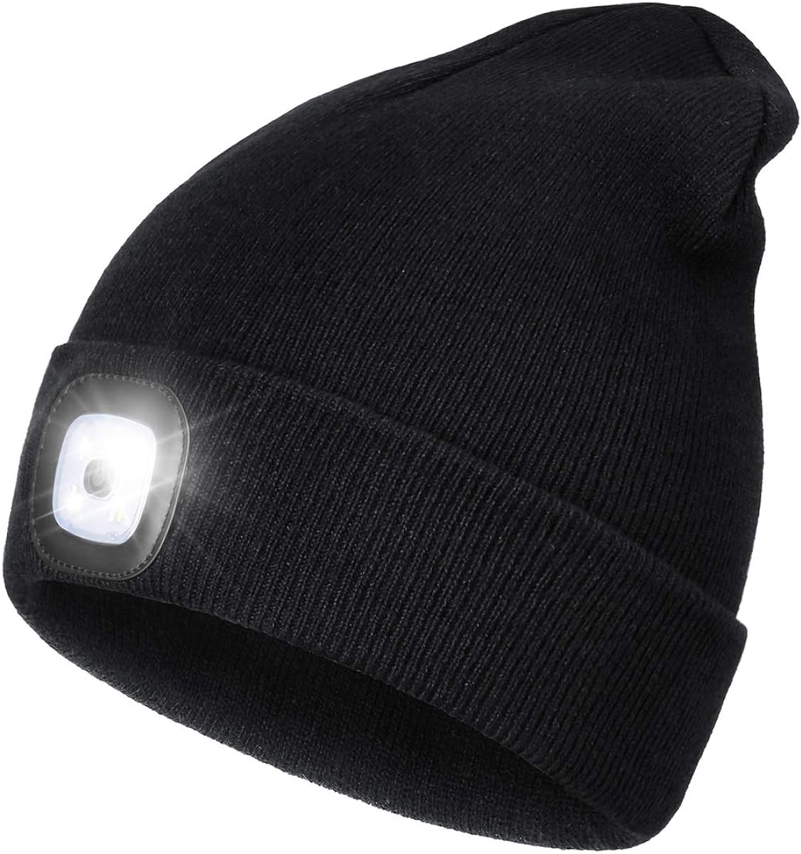 Rechargeable LED Lighted Beanie, Perfect Dad Gifts in Christmas, Stocking Fillers Cap with Light Hands Free Head Torch Unisex Winter Warm Knit Beanie