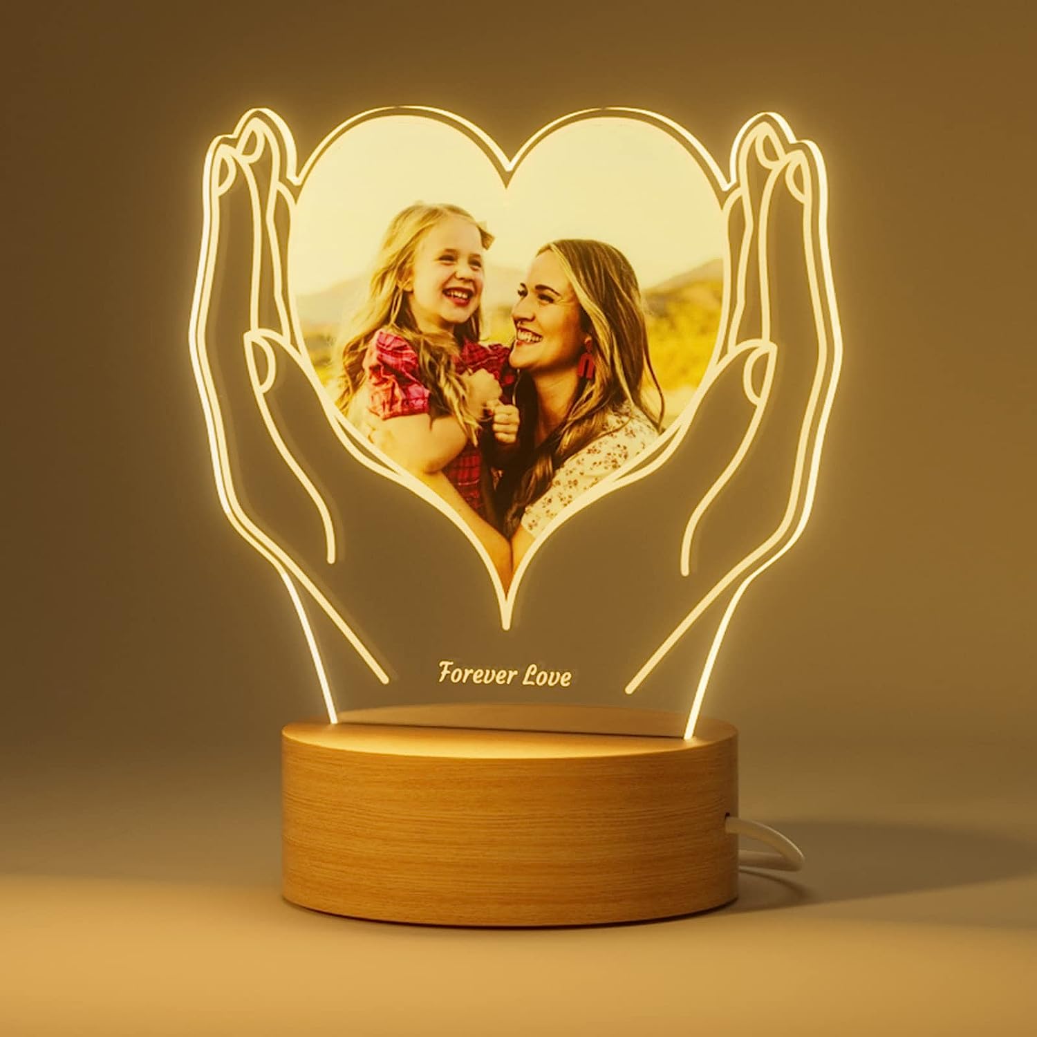 Bemaystar Personalised Heart Photo Frame Lamp Gifts for Mum Daughter Wife Family Custom Night Light Original Presents for Women Mothers Day Birthday Anniversary Christmas