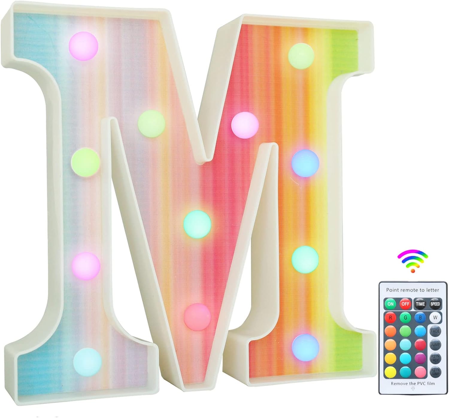 Rainbow Light Up Letters, Colorful LED Letter Lights 16 Color Changing Alphabet Sign Gifts for Girls Women Party Birthday Decorations Remote Night Light Christmas Valentine Wall Table Decor - M