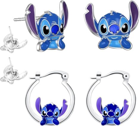 Blue Anime Stitch Earrings: Cute Cartoon Studs for Girls, Women, Kids, Teens – Perfect Gift!