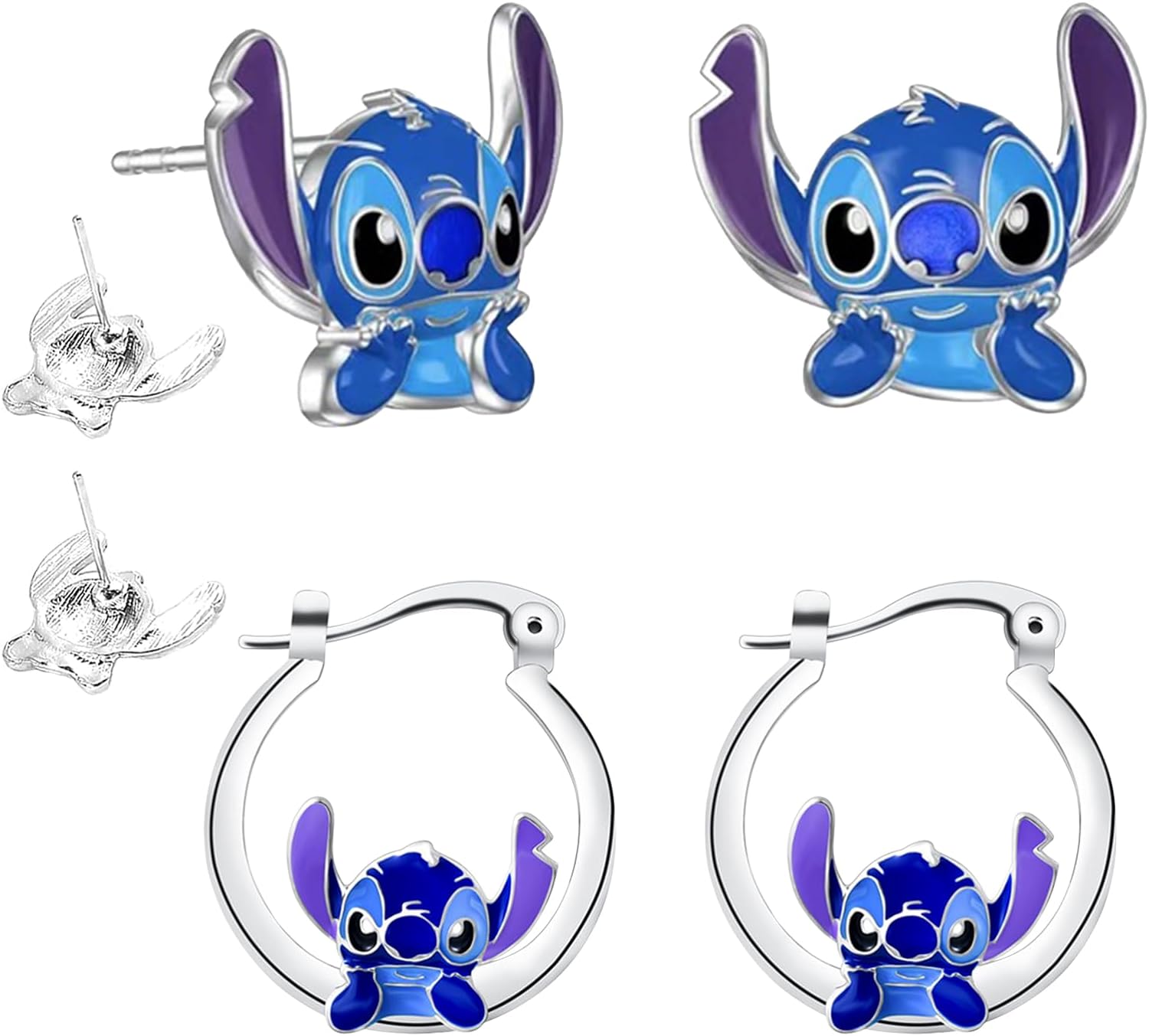 Anime Stitch Earrings for Girls Women Kids Ladies Lover Set Cute Cartoon Girls Earrings Studs Friendship Blue Earrings for Teenage Girls Birthday Bestie Graduation Colleague Preppy Gifts