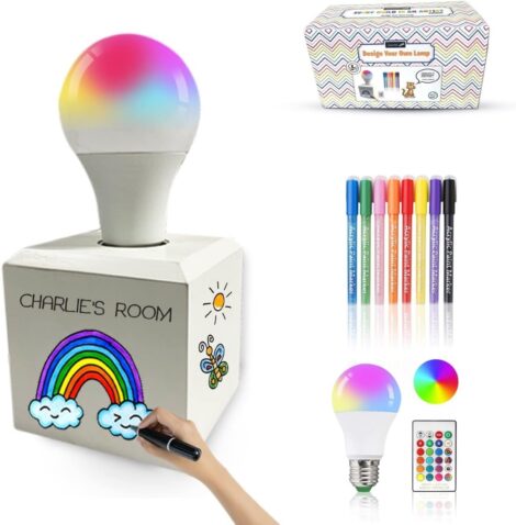 Livuna Craft Kits for Kids: Design Lamp, Wood, Bulb & Paint Pens; Arts & Crafts Gift for Boys & Girls, Age 3-13+.