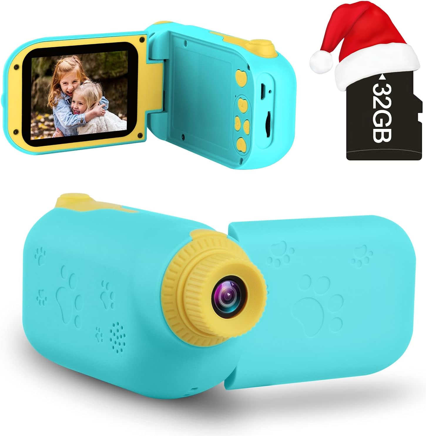 GKTZ Kids Video Camera - Digital Camera Camcorder Birthday Gifts for Girls Boys Age 3 4 5 6 7 8 9, Children Video Recorder for Toddler with 32GB SD Card - Blue