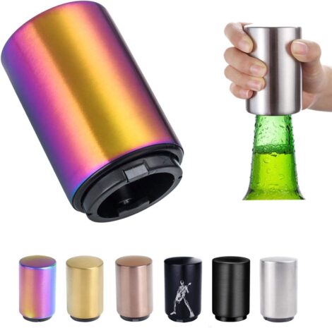 Colorful Push Down Bottle Opener: Magnetic Beer Cap Opener, Novelty Kitchen Gift for Men.