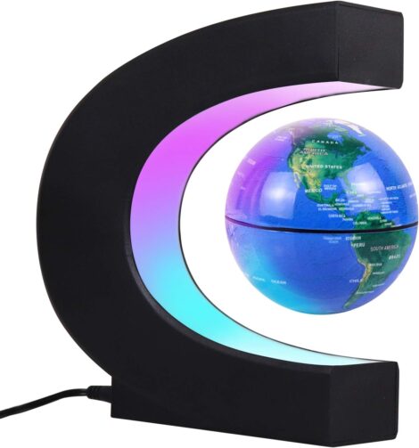 Blue Floating Globe with LED Light, Magnetic Levitation, Auto-Rotating, Ideal for Home or Office Decoration