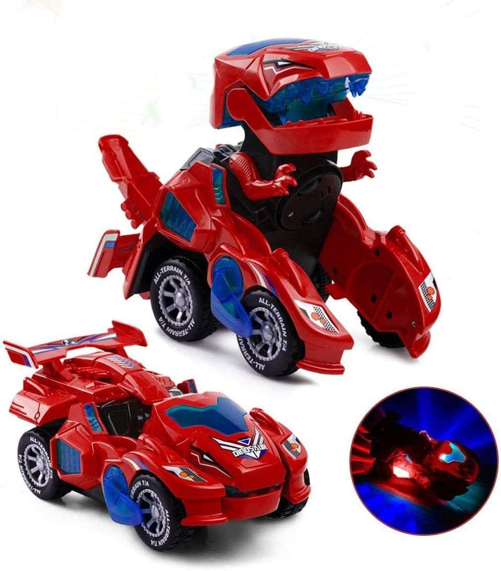 Electric Automatic Dinosaur Transforming Car with Flashing Lights and Sound for 3-7 Years Old Boys Girls Educational Toy Birthday Xmas Gifts for Kids