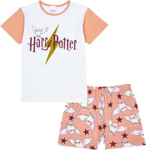 Harry Potter Girls Summer PJs, Hedwig-themed, for Ages 7-14.