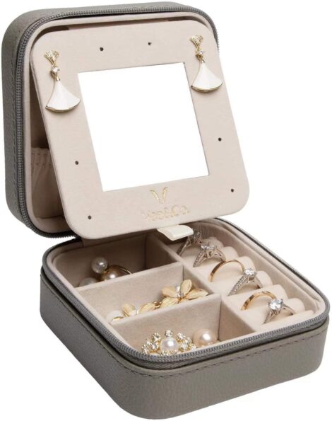 Compact Jewelry Storage Case with Mirror – Ideal Gift for Girls, Women, Mother, or Daughter.