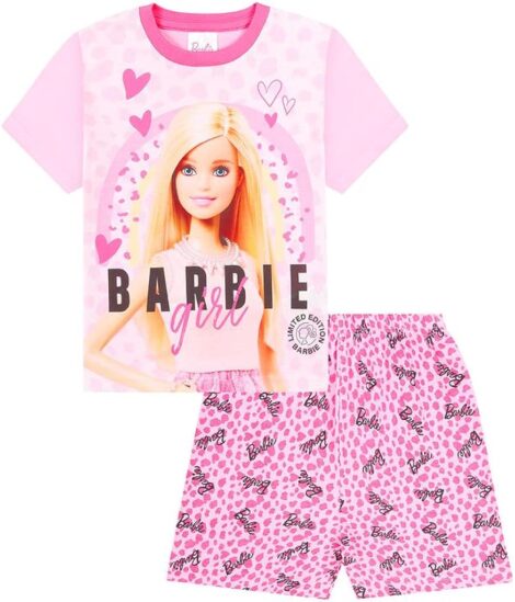 Official Mattel Barbie Girls Short Pink Pyjama Set – Compact & Chic.