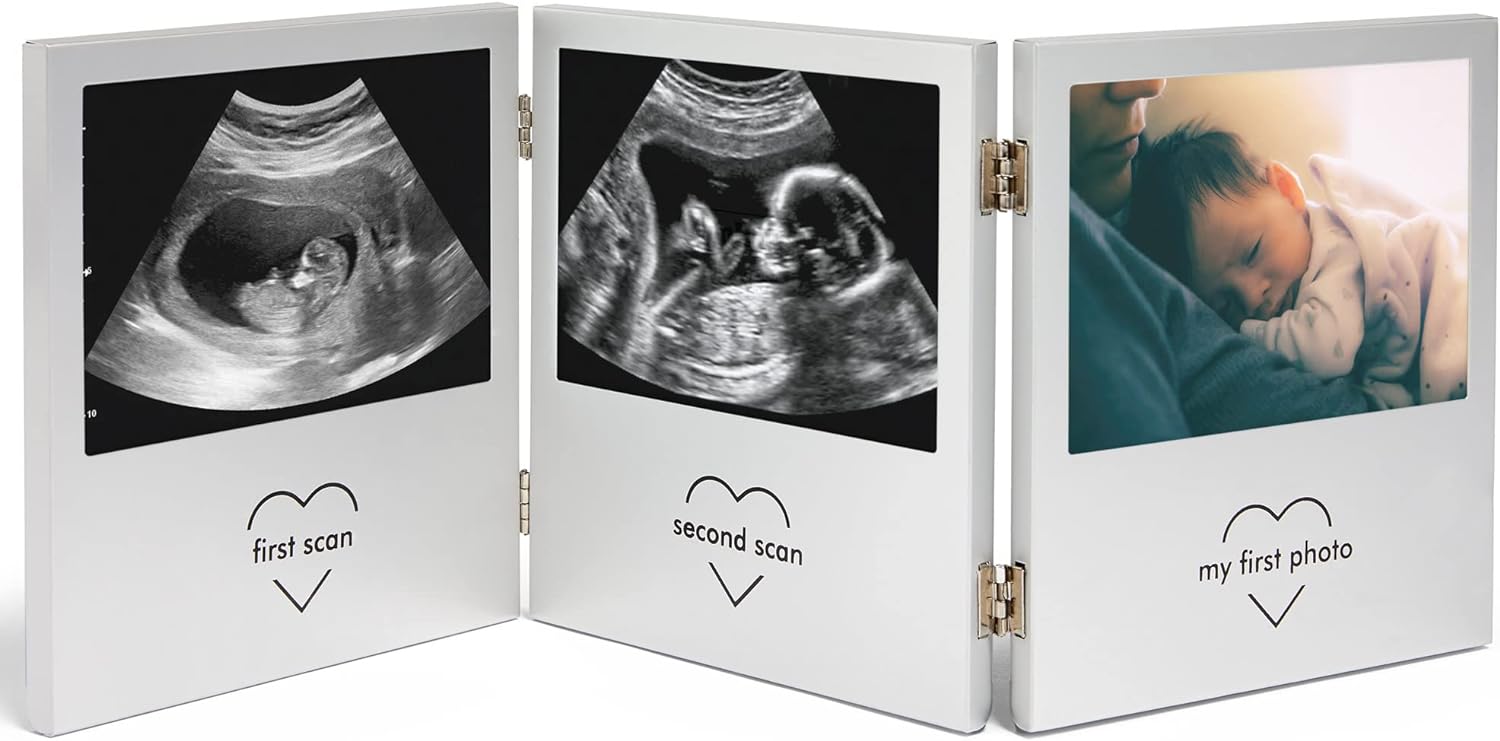 VonHaus Baby Scan Photo Frame, Multi-Photo Picture Frame for Gender Reveal or Baby Shower, Ultrasound Photo Frame Present for New Mums, Double Hinged Stainless Steel Frame with 3 Photo Apertures
