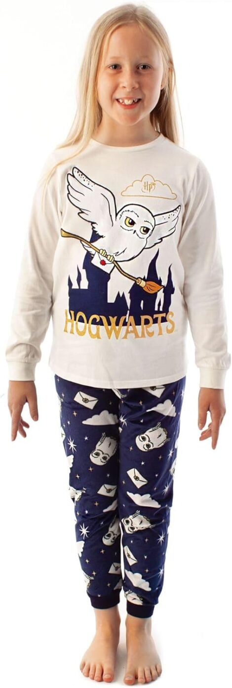 Girls’ Harry Potter Pyjamas with Hedwig T-Shirt & Navy Fleece Trousers for a Wizarding Experience