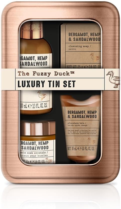 Baylis & Harding The Fuzzy Duck Bergamot, Hemp & Sandalwood Men's Luxury Grooming Tin Gift Set - Vegan Friendly