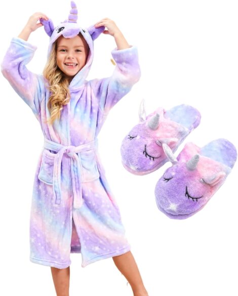 FZOSM Unicorn Dressing Gown with Slippers – Cozy Sleepwear & Gifts for Girls.