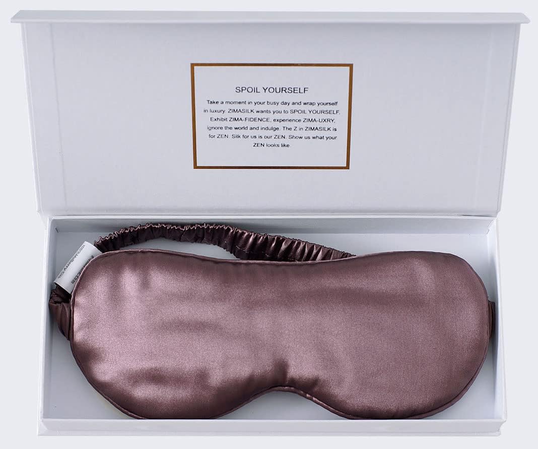 ZIMASILK 100% 22 Momme Pure Mulberry Silk Sleep Mask,Filled with 100% Mulberry Silk，Silk Wrapping Strap- Super Soft & Comfortable Sleep Eye Mask for Sleeping (Gray Purple)