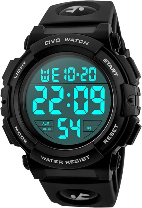 CIVO Men’s Digital Sports Watch – Big Numbers, Waterproof, LED Backlight, Casual Rubber Wristwatch