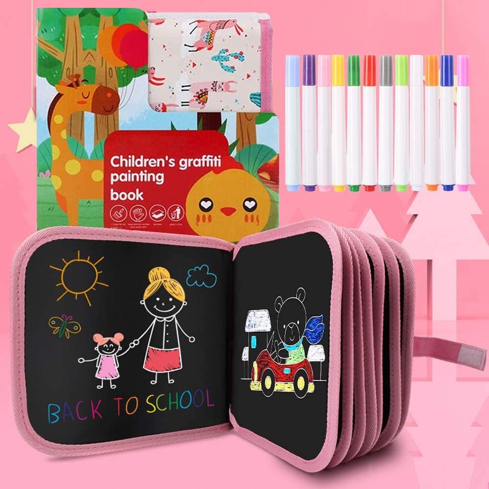 Felly Drawing Toys for Kids, Erasable Drawing Pad 8"x8" Aqua Water Double Boards Graffiti Blackboard with 12 Colored Magic Pens, Toddler Toys for Boys Girls Gift Age 2 3 4 5 6 7 8 Year Old（Pink）