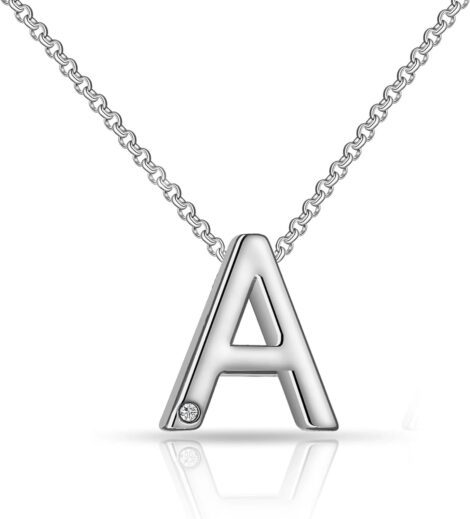 Philip Jones Silver Initial Necklaces with Zircondia® Crystals, A to Z, Plated