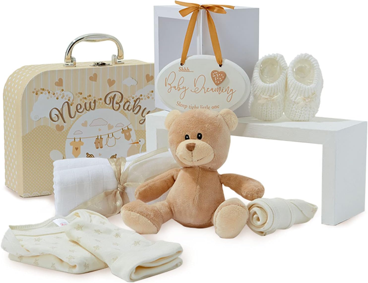 Baby Box Shop - Baby Gifts Newborn Unisex, Gifts for Baby Showers, Presents for New Parents, Baby Reveal Gifts, New Baby Hampers, Baby Shower Hamper Basket, Baby Set, Neutral Baby Shower Gifts