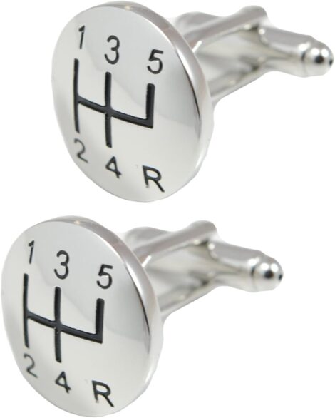 Premium Cufflinks by COLLAR AND CUFFS LONDON – Car Gear Stick Design – Silver Color