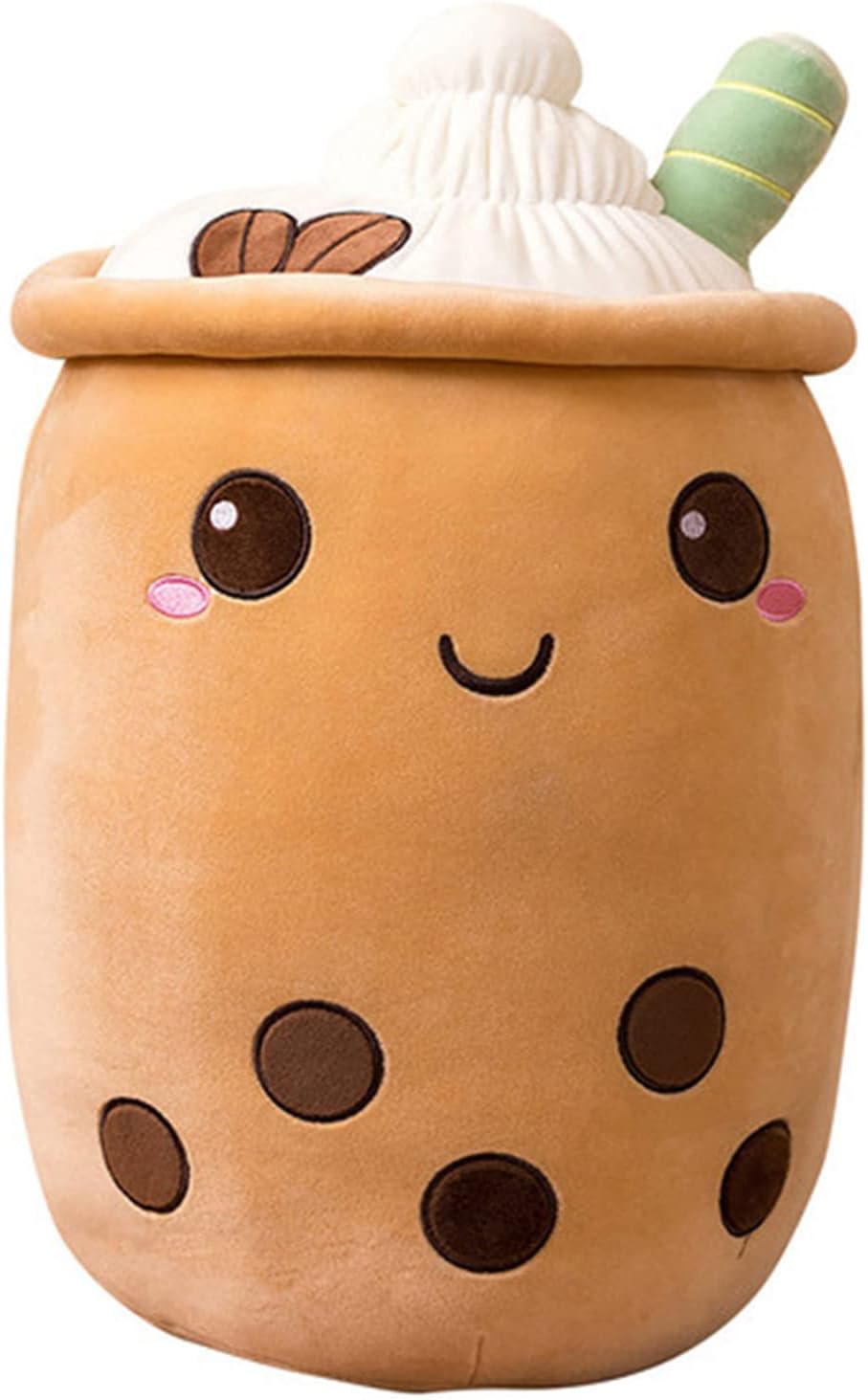 Domeilleur BoBa Plushie, Bubble Tea Plushi, Doll Plush Soft Pillow Stuffed Toy Milk Tea Cup Shaped Hugging Cushion, Gift Girlfriend Adult Skin-friendly Cushion Cuddle, Brown 2 Round Eyes, 35cm