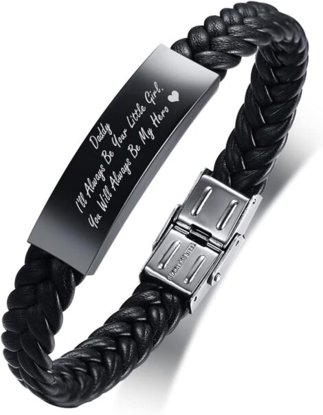 Customized Men’s Bracelet – Engraved DAD Jewelry, Silicone & Stainless Steel, Ideal Gift for Father