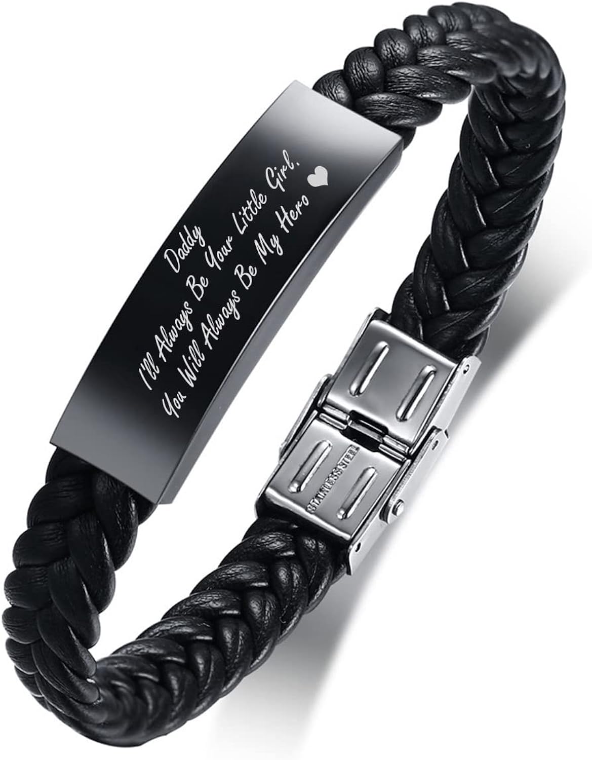 Men's Bracelet Personalised Daddy Gifts - Black Stainless Steel ID Silicone Bracelet to My Dad Quote Engraved DAD Jewellery for Daddy Father from Son Daughter, Gift for Father's Day Birthday Christmas