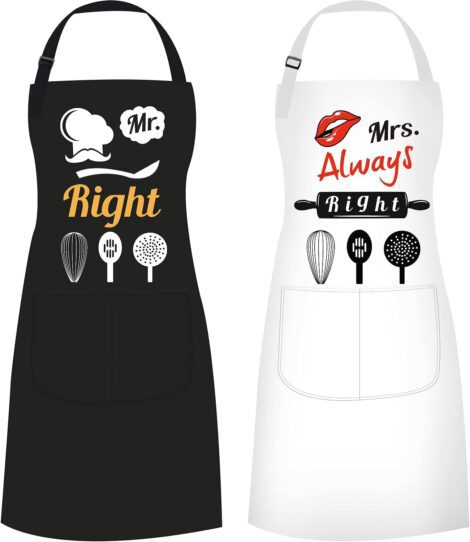 Adjustable Couple Aprons with Pockets – Funny Gifts for Wedding and More (size: 33.8in×20.55in)