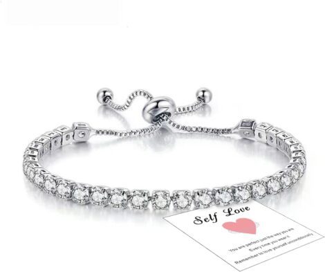 HEEYA Women’s Sterling Silver Tennis Bracelet with Crystal Slider – Birthday Gift for Mum, Sisters