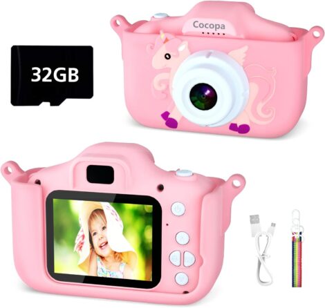 Cocopa Kids Camera – 1080P HD Video Camera for 3-12 Year Old Girls, with 32GB SD Card/2 Inch IPS Screen, Light Pink.