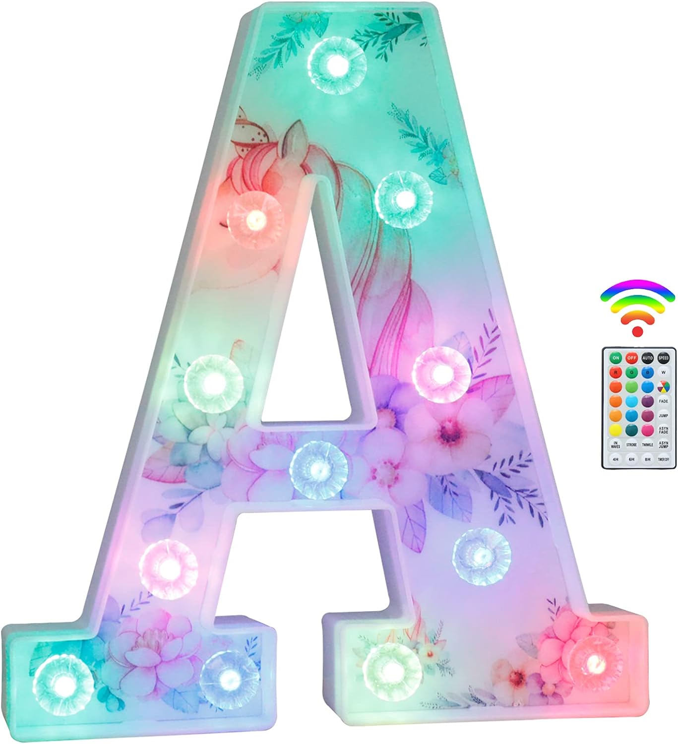 Unicorn Light Up Letters, LED Letter Lights 18 Color Changing Diamond Alphabet Sign Unicorn Gifts for Girls Women Party Birthday Decorations Remote Night Light Christmas Valentine Wall Table Decor - A