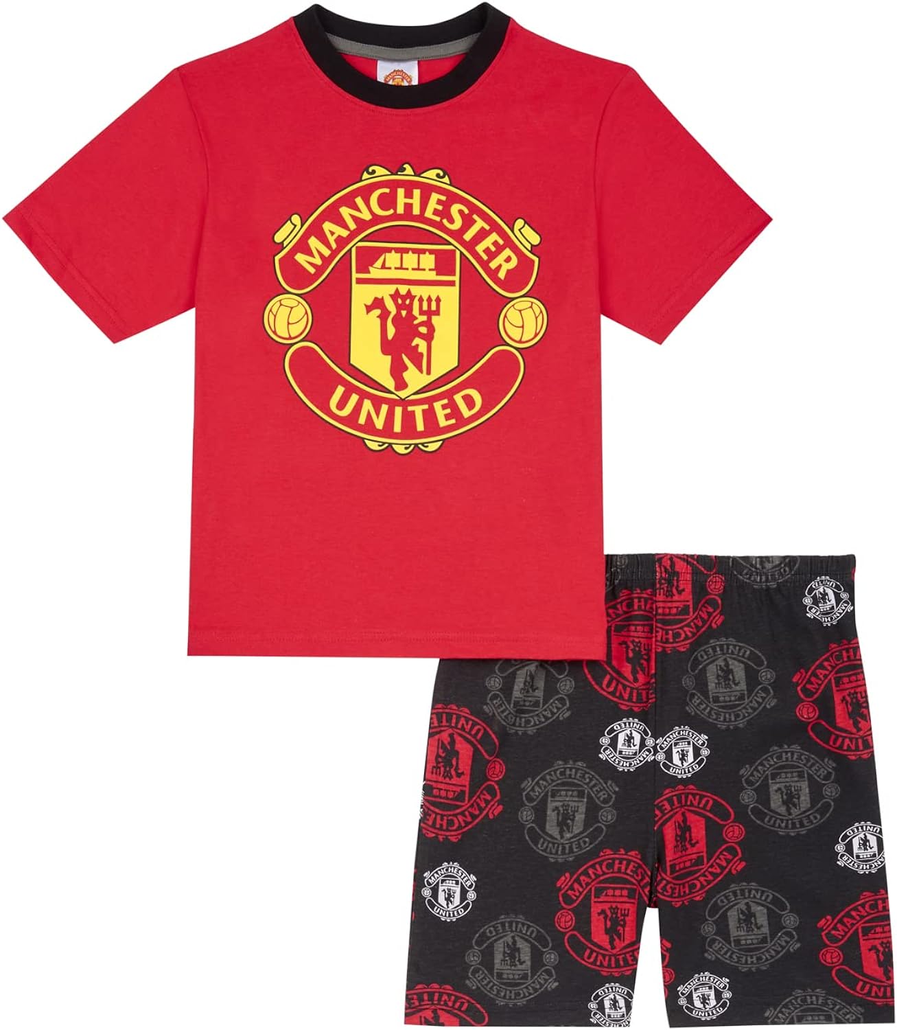 Manchester United F.C Boys Pyjamas, Short Man Utd PJs Set, Ages 4 to 13 Years Old, Offical Man Utd Club Merchandise